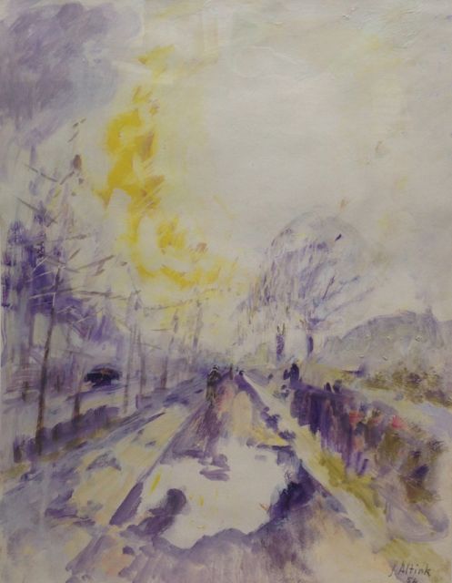 Jan Altink | Paarse weg, gouache op papier, 65,0 x 49,9 cm, gesigneerd r.o. en gedateerd '54