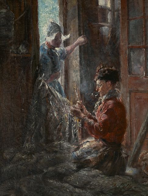 Otto Piltz | Netten boeten, Volendam, olieverf op doek, 45,6 x 36,4 cm, gesigneerd r.o. en te dateren ca. 1909