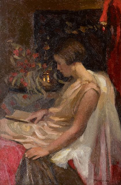 Jan Goedhart | Lezende jonge vrouw, olieverf op doek, 85,3 x 56,0 cm, gesigneerd r.o. en gedateerd 1929