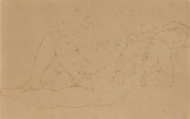 Toon Kelder | Liggend naakt, pen en inkt op papier (op board), 19,6 x 29,8 cm, gesigneerd r.o.