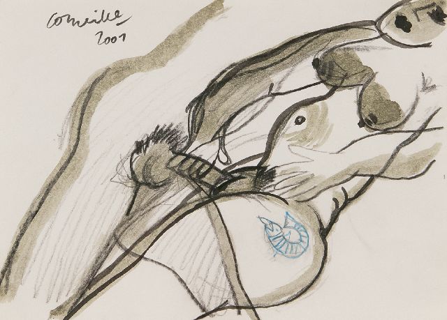 Corneille | Faire l'amour, inkt, krijt en aquarel op papier, 14,8 x 20,7 cm, gesigneerd l.b. en gedateerd 2001