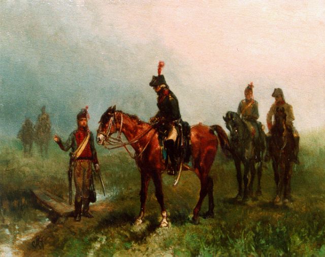 Charles Rochussen | Het vragen van de weg, olieverf op paneel, 15,9 x 20,0 cm, gesigneerd monogram  l.o. en gedateerd '68