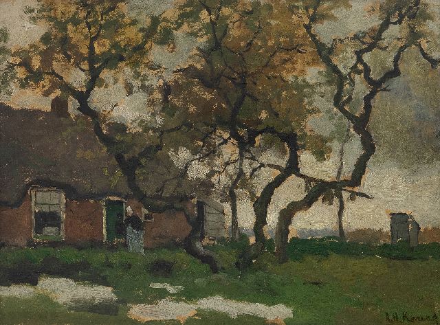 Arnold Koning | Boerenerf, olieverf op paneel, 31,4 x 41,7 cm, gesigneerd r.o.