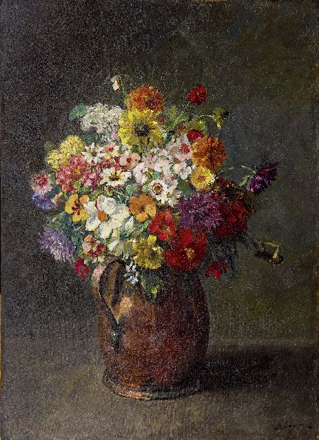 Baruch Lopes de Leao Laguna | Zomerbloemen in koperen kan, olieverf op doek, 74,3 x 53,6 cm, gesigneerd r.o.