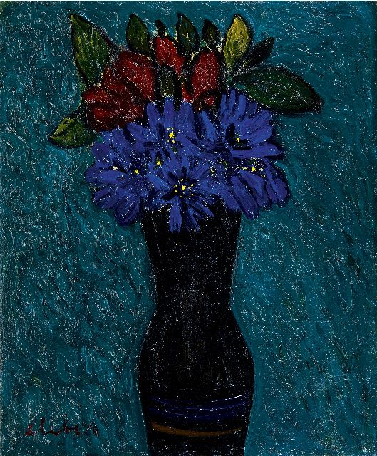 Ferry Slebe | Bloemen in hoge vaas, olieverf op doek, 30,1 x 25,1 cm, gesigneerd l.o. en gedateerd '50