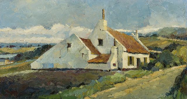 Veltman J.W.  | Wit huis in Limburgs landschap, olieverf op board 52,4 x 94,8 cm