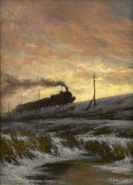 George Lourens Kiers | Langs de spoorbaan, olieverf op doek op paneel, 35,5 x 25,3 cm, gesigneerd r.o.