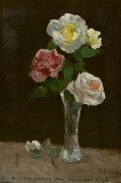 Victor Bauffe | Rozen in kristallen vaasje, olieverf op doek, 37,0 x 25,7 cm, gesigneerd r.o.