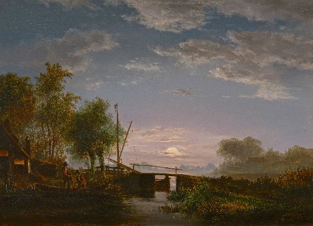 Jacob Abels | Vissers bij maanlicht, olieverf op paneel, 21,5 x 29,3 cm, gesigneerd r.o.