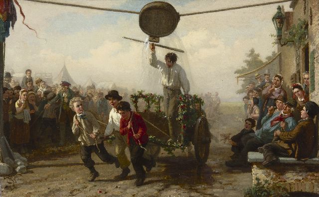 Henri van Seben | Ringrijden op de voorjaarskermis, olieverf op doek, 56,7 x 91,0 cm, gesigneerd l.o.