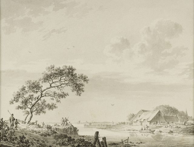 Barend Cornelis Koekkoek | Rivierlandschap in Zeeland, pen, penseel en inkt op papier, 14,6 x 19,3 cm, gesigneerd l.o.