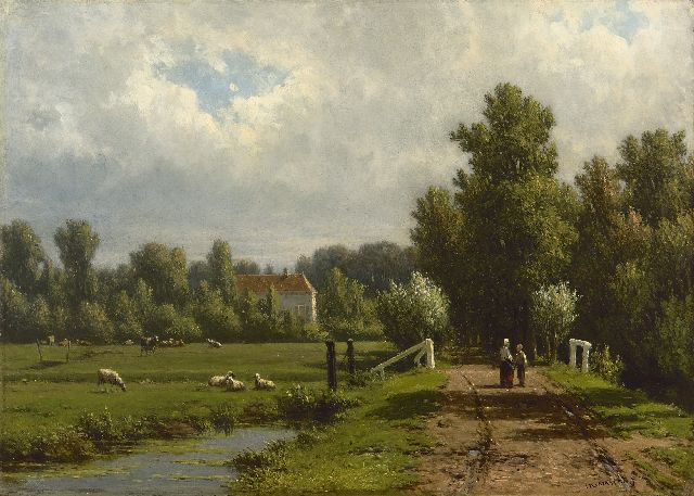 Jacob Jan van der Maaten | Een praatje onderweg, olieverf op paneel, 25,7 x 36,0 cm, gesigneerd r.o.