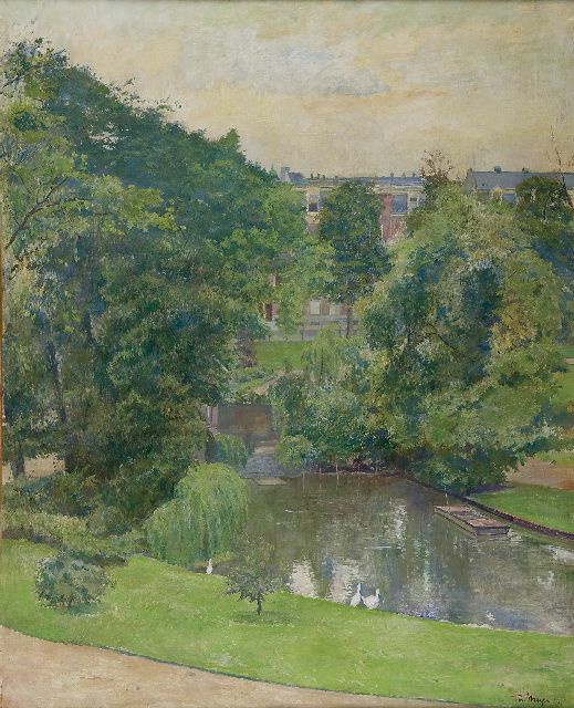 Ton Meijer | Het Sarphatipark in de zomer, Amsterdam, olieverf op doek, 100,1 x 80,2 cm, gesigneerd r.o.