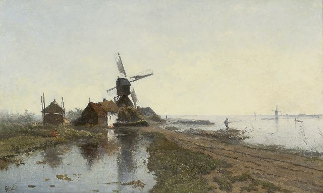 Constan Gabriel | Het Moleneind bij Kortenhoef, met molen De Lelie, olieverf op paneel, 49,7 x 82,2 cm, gesigneerd l.o.