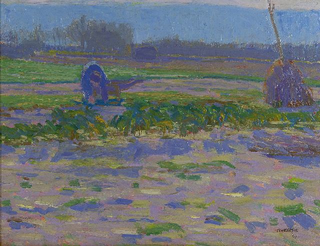 Matthieu Wiegman | Boer op het veld, olieverf op doek, 32,3 x 41,6 cm, gesigneerd r.o. en gedateerd '09