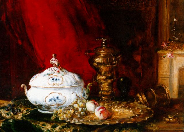 Antoine Vollon | Stilleven met koperen bokaal, olieverf op doek, 38,8 x 47,0 cm, gesigneerd l.o.