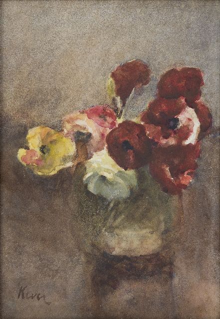 Hein Kever | Ranonkels, aquarel op papier, 28,5 x 21,0 cm, gesigneerd l.o.
