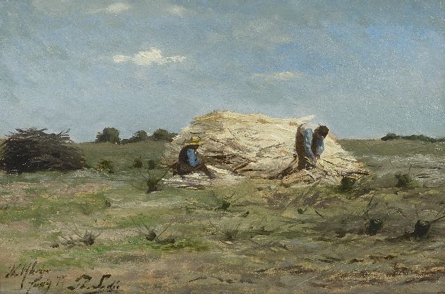Philip Sadée | Houtvesters bij Wolfheze, olieverf op papier op paneel, 21,4 x 32,0 cm, gesigneerd l.o. en gedateerd 'Wolfheze Junij '77'