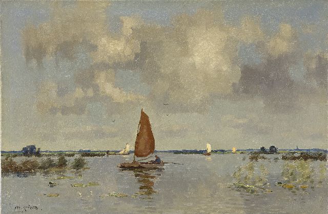 Jan Knikker sr. | Plasgezicht met boten, olieverf op doek, 40,3 x 60,3 cm, gesigneerd l.o.