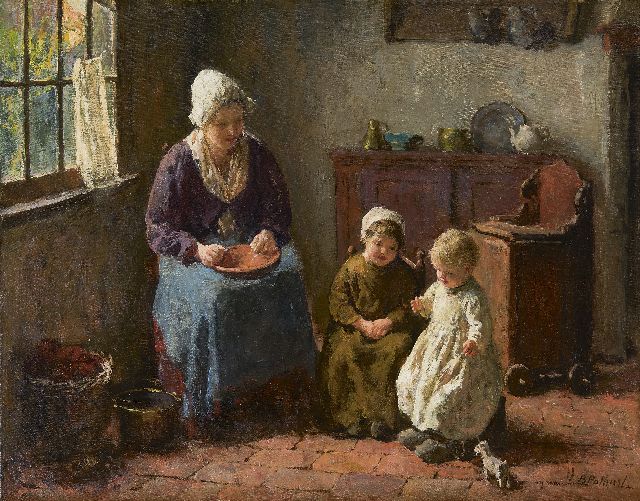 Bernard Pothast | Moedergeluk, olieverf op doek, 40,0 x 50,0 cm, gesigneerd r.o.