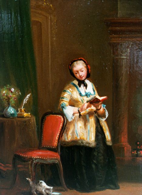Johannes Anthony Last | Dame bij de haard, olieverf op paneel, 12,2 x 9,0 cm