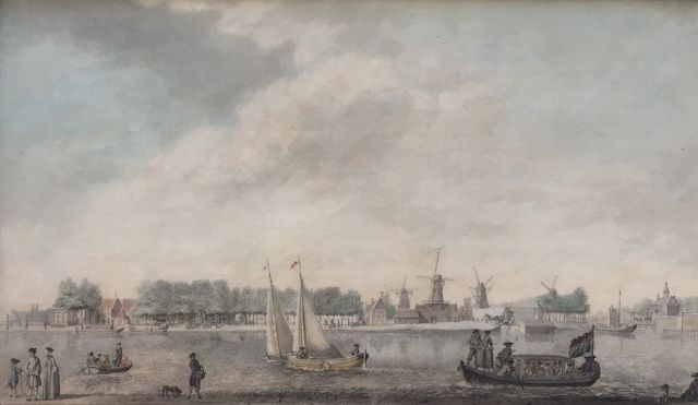 Hollandse School, 18e eeuw   | Gezicht op de Singelgracht bij Amsterdam met de Utrechtse Poort, aquarel op papier 21,7 x 37,0 cm