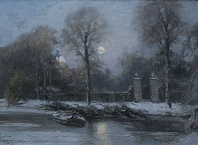 Louis Apol | De achterzijde van Huis ten Bosch in de sneeuw, olieverf op doek, 55,3 x 76,3 cm, gesigneerd l.o.