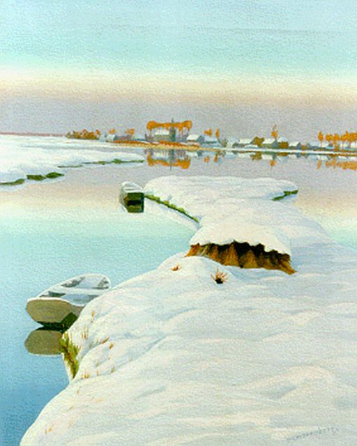 Dirk Smorenberg | Winter in Loosdrecht, olieverf op doek, 50,0 x 40,2 cm, gesigneerd r.o.