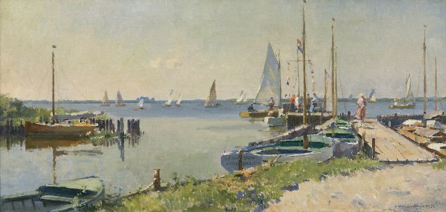 Cornelis Vreedenburgh | Een zonnige dag aan de Loosdrechtse Plassen, olieverf op doek, 36,3 x 74,8 cm, gesigneerd r.o. en gedateerd 1933