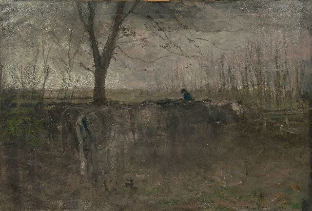 Anton Mauve | Melkbocht bij Den Haag bij buiig weer, olieverf op doek, 116,4 x 172,8 cm, gesigneerd r.o.