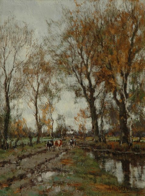 Arnold Gorter | Op weg naar huis langs de Vordense beek, olieverf op doek, 42,6 x 32,2 cm, gesigneerd r.o.