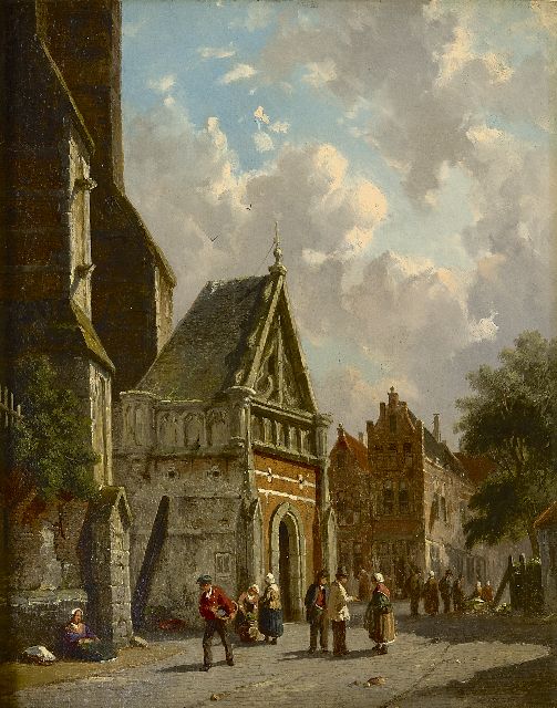 Adrianus Eversen | Achter de kerk, olieverf op paneel, 34,8 x 27,0 cm, gesigneerd r.o.