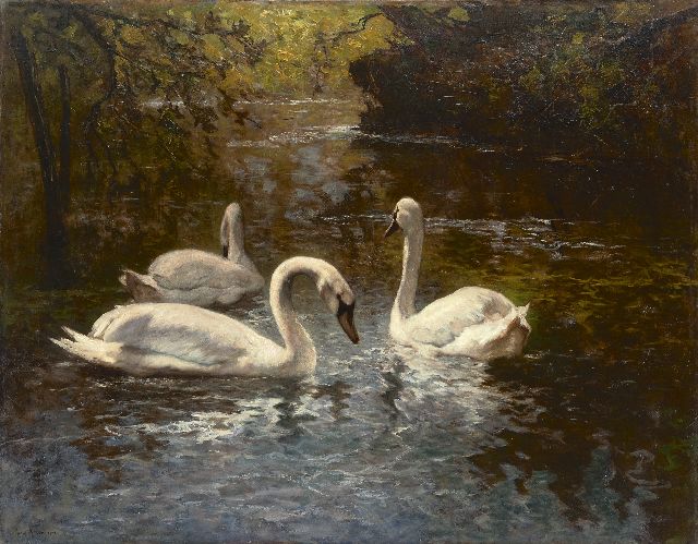 Jan van Essen | Witte zwanen, olieverf op doek, 83,3 x 104,7 cm, gesigneerd l.o. en gedateerd 1908