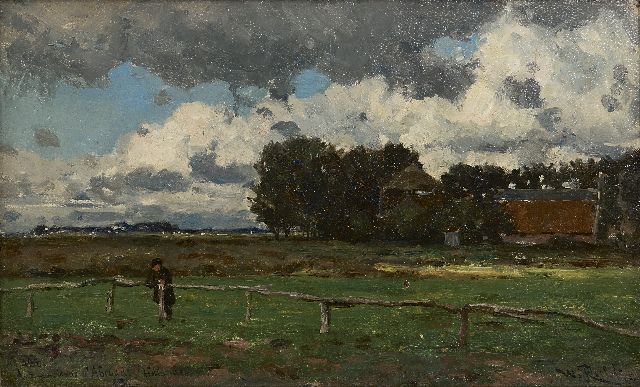 Willem Roelofs | Aux environs d'Abcoude, olieverf op doek op paneel, 26,7 x 43,8 cm, gesigneerd r.o. en verso gedateerd 1881
