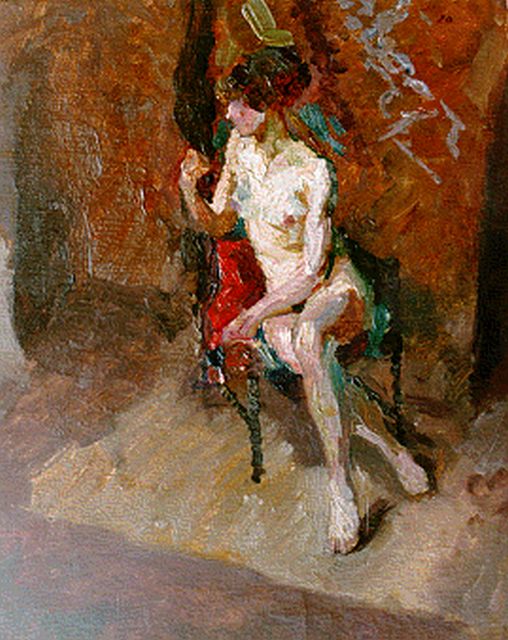 Joh Elsinga | Zittend naakt, olieverf op paneel, 32,3 x 26,2 cm, gesigneerd l.b. mon en gedateerd '20