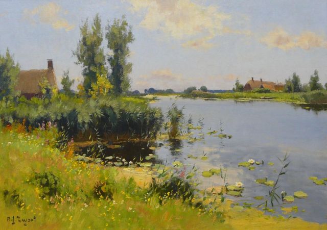 Arie Zwart | Zomer aan de Kromme Mijdrecht, olieverf op doek, 50,5 x 70,3 cm, gesigneerd l.o