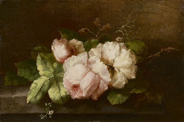 Frederika Breuer-Wikman | Rozen op een plint, olieverf op doek, 29,9 x 44,9 cm, gesigneerd l.o.