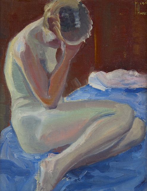 Flip Hamers | Zittend naakt, olieverf op doek op paneel, 44,7 x 35,5 cm, gesigneerd r.b. en gedateerd 1933