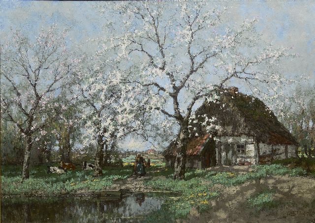 Arnold Gorter | Bloeiende appelboom op een boerenerf bij een beekje, olieverf op doek, 100,9 x 135,4 cm, gesigneerd r.o. en gedateerd 1915