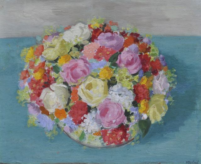 Raoul Martinez | Bloemenmand, olieverf op doek op board, 48,9 x 60,5 cm, gesigneerd r.o.