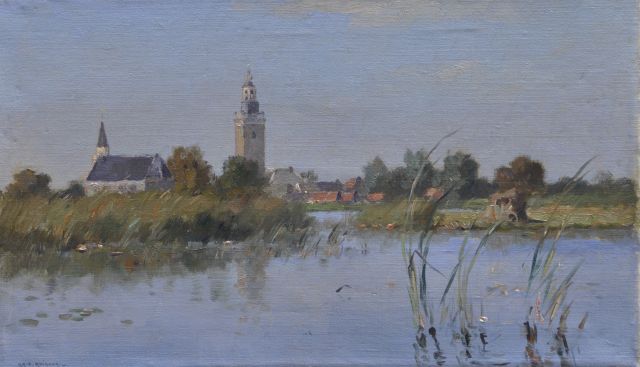 Aris Knikker | Gezicht op Nieuwkoop, olieverf op doek, 30,3 x 50,3 cm, gesigneerd l.o. en zonder lijst