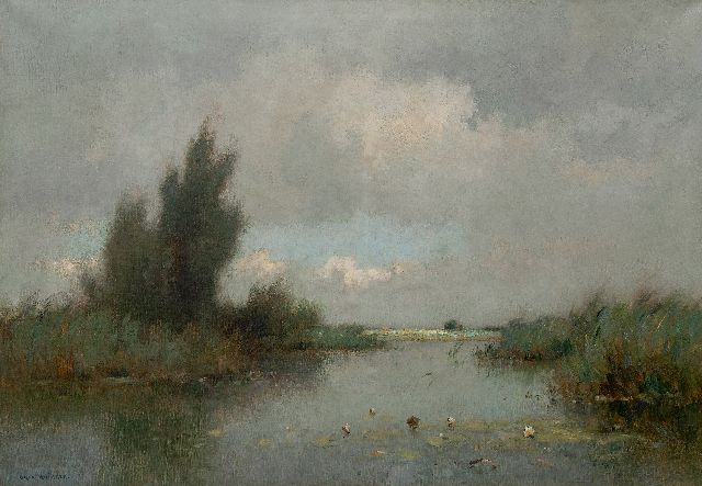 Aris Knikker | Weids plassenlandschap met waterlelies, olieverf op doek, 70,3 x 100,4 cm, gesigneerd l.o.