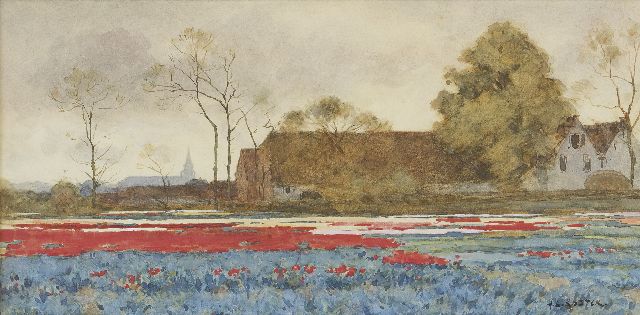 Anton Koster | Bollenvelden, aquarel op papier, 22,2 x 44,5 cm, gesigneerd r.o.