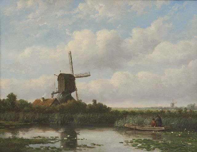 Johannes Pieter van Wisselingh | Wipmolen in een polderlandschap, olieverf op paneel, 34,6 x 44,9 cm, gesigneerd l.o.
