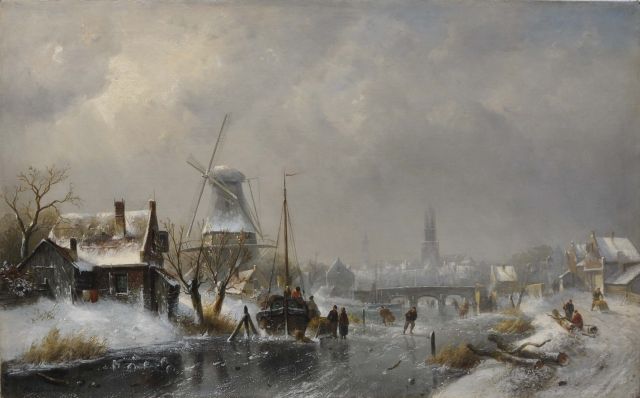 Charles Leickert | Wintergezicht, olieverf op doek, 72,0 x 117,0 cm, gesigneerd l.o. en gedateerd '93