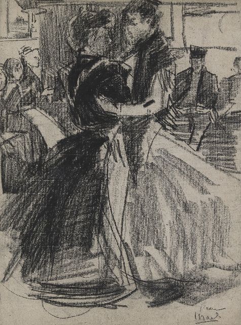 Isaac Israels | Danshal, Zeedijk - Amsterdam, zwart krijt op papier, 69,0 x 51,0 cm, gesigneerd r.o. en te dateren ca. 1892-1893