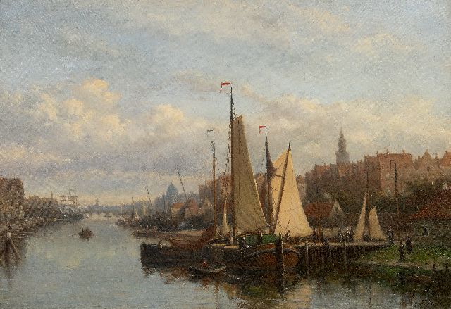 Johannes Frederik Hulk | Hollandse binnenhaven, olieverf op doek, 63,2 x 92,6 cm, gesigneerd r.o.