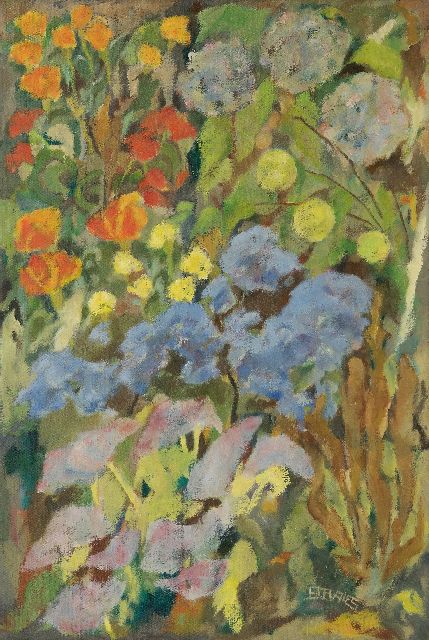 Jaap de Vries | Herfst in de tuin, olieverf op doek, 50,0 x 40,4 cm, gesigneerd r.o. met monogram en te dateren jaren 60