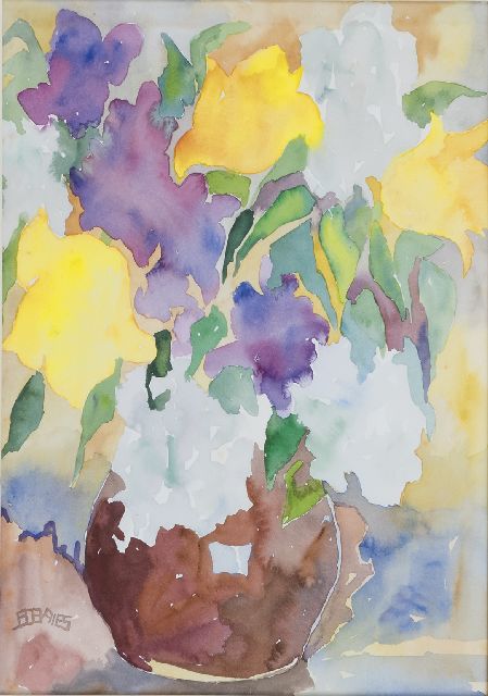 Jaap de Vries | Vaas met bloemen, aquarel op papier, 37,1 x 26,3 cm, gesigneerd l.o. met monogram en te dateren jaren 60