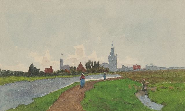 Marinus Gidding | Figuren op een jaagpad, aquarel op papier, 9,9 x 16,3 cm